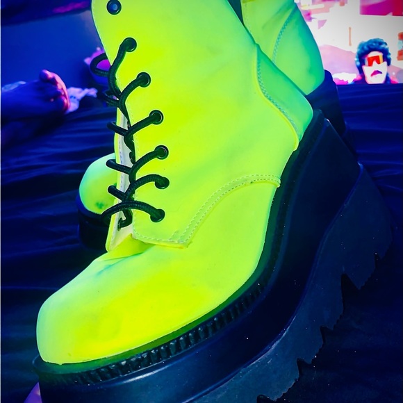 Demonia Neon Yellow Platform Boots - Picture 1 of 1